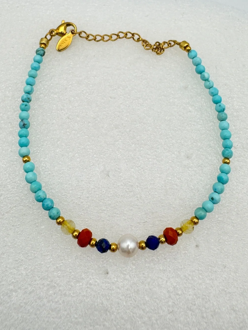 Stainless steel Turquoise gemstone and real freshwater pearl dainty bracelet